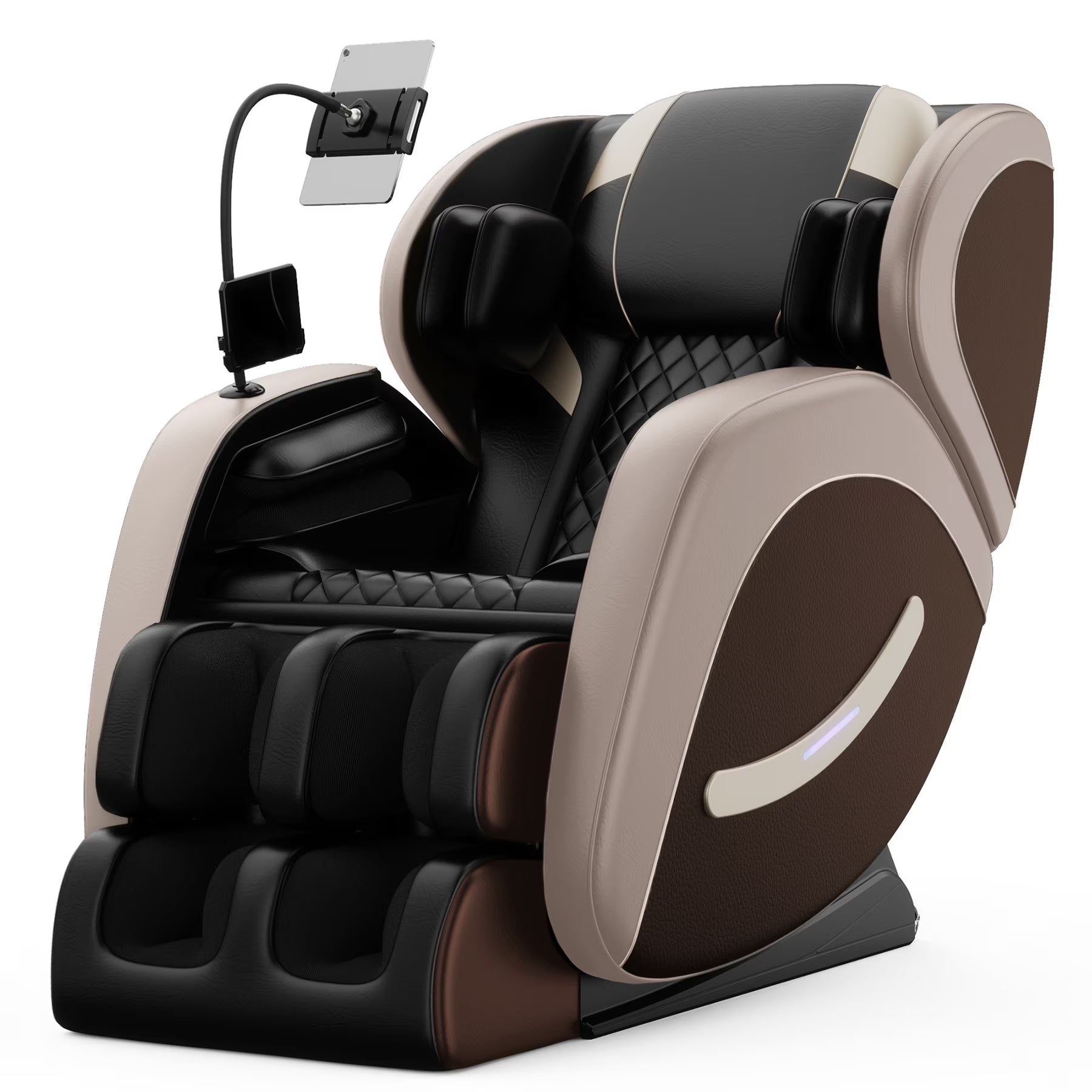 Full Body Massage Chair Recliner with Zero Gravity,  Leather Massage Chair with Air Pressure, 8 Massage Fix Rollers, Heating, Airbag, Bluetooth, Retractable Footrest for Relaxion, Brown+Black