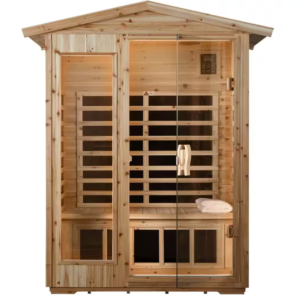 Moray 1-2 Person Outdoor Fir Infrared Sauna with 8 Far-Infrared Carbon Crystal Heaters and Chromotherapy
